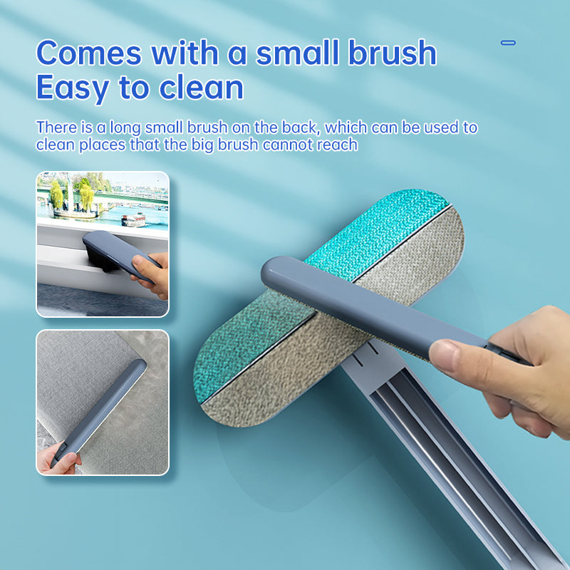 Multi-purpose pet hair remover brush with detachable crevice brush accessory.
