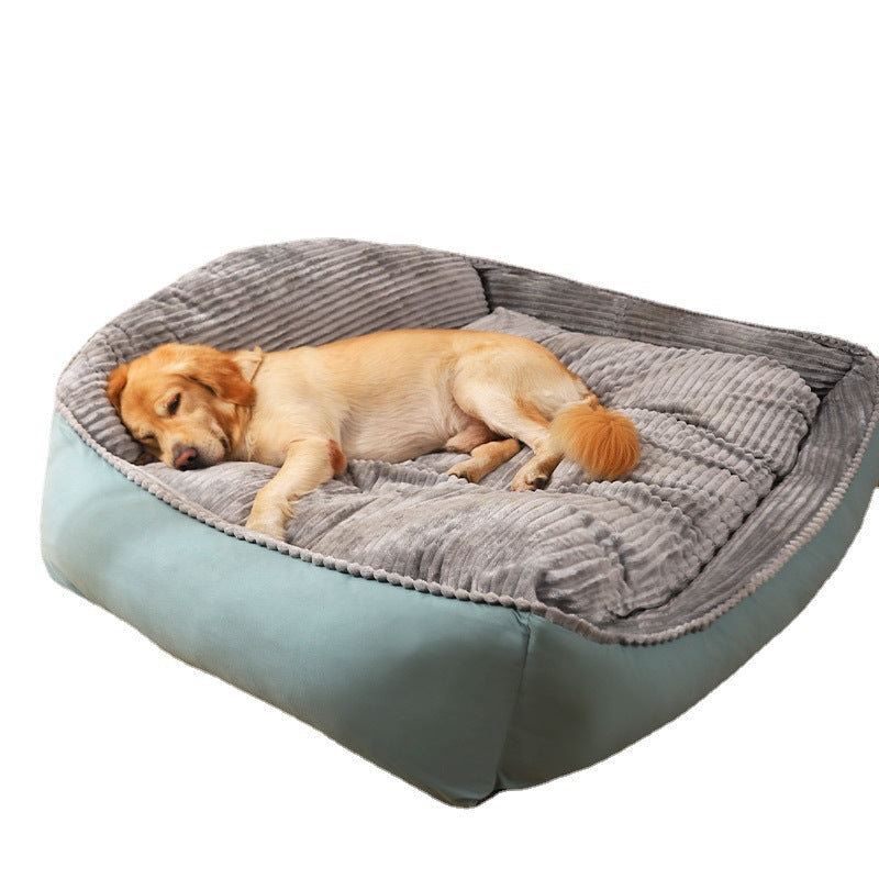 Orthopedic Mint Green and Grey Corduroy Large Dog Bed - Isolated Studio View