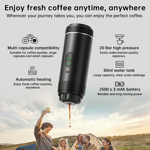 Portable Espresso Machine feature specifications infographic