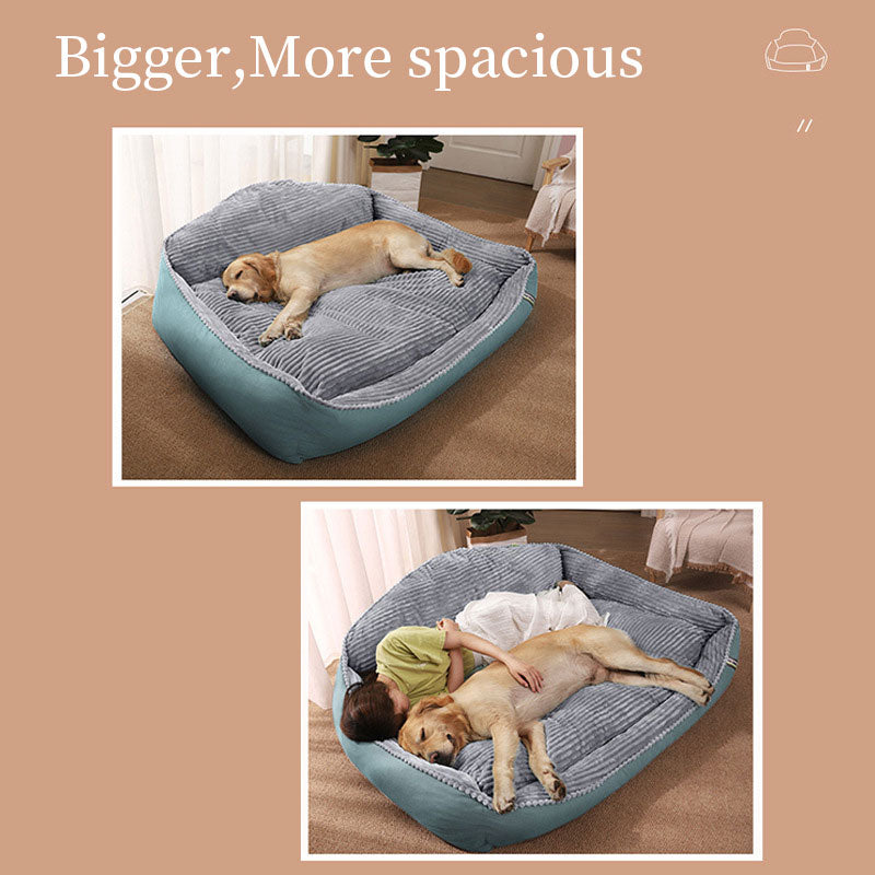 Orthopedic Mint Green and Grey Corduroy Large Dog Bed - High-Angle View