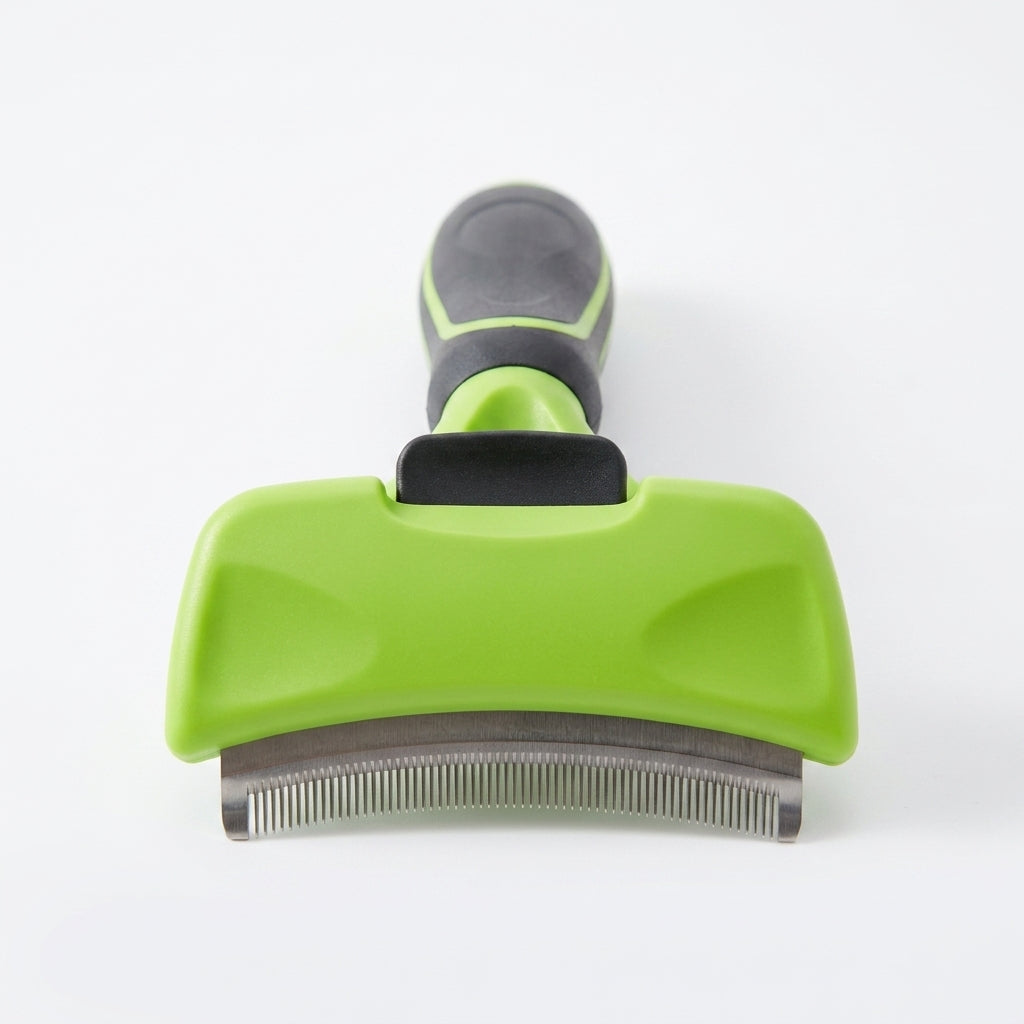 Studio main shot of the lime green pet grooming brush on a pure white background