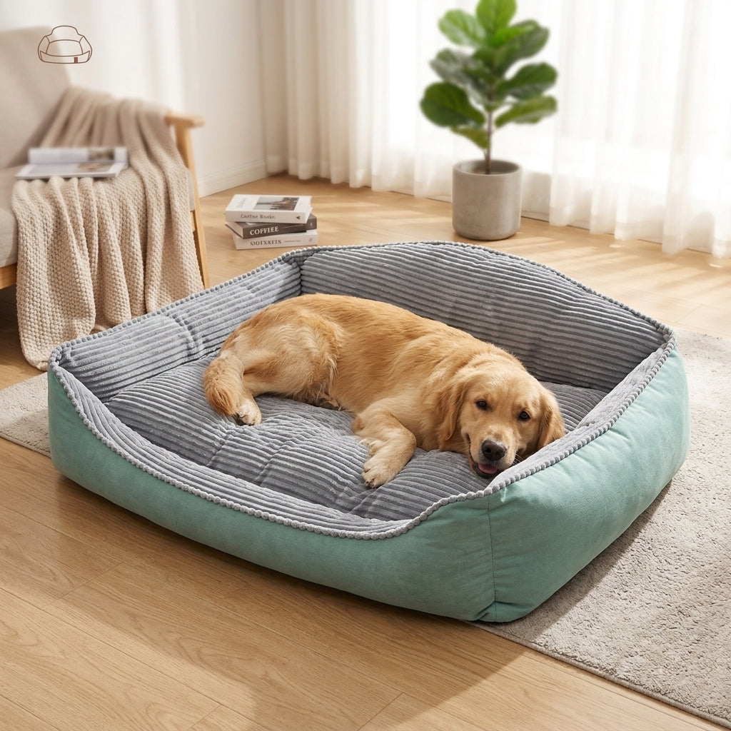 Golden Retriever resting on Premium Orthopedic Corduroy Large Dog Bed