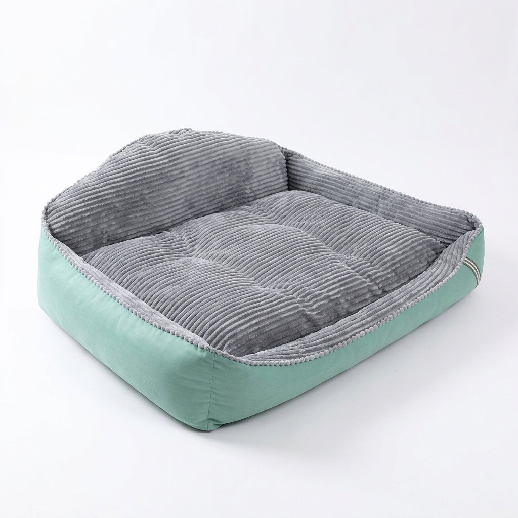Orthopedic Mint Green and Grey Corduroy Large Dog Bed - Studio White Background View